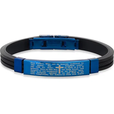 Hmy Jewelry Blue Ip Stainless Steel Lord's Prayer Black Rubber Bracelet In Multi