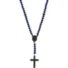 Hmy Jewelry Blue Lapis Lazuli Beaded Rosary Necklace In Black