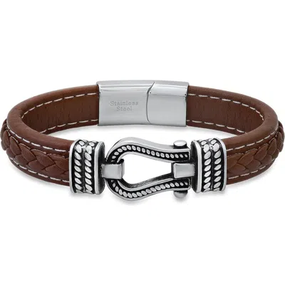 Hmy Jewelry Braided Leather Bracelet In Silver/brown