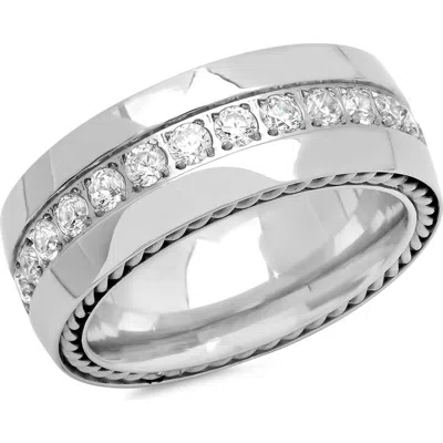 Hmy Jewelry Chain Link Cubic Zirconia Wide Band Ring In Silver