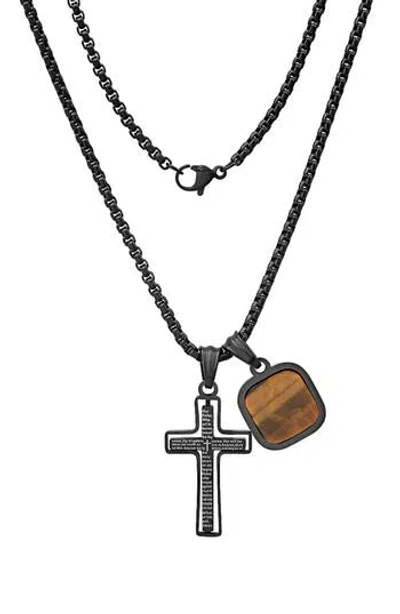 Hmy Jewelry Cross & Tiger's Eye Pendant Necklace In Multi