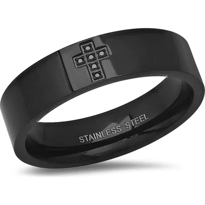 Hmy Jewelry Crystal Cross Band Ring In Black