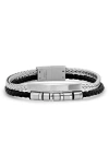 Hmy Jewelry Double Layered Leather Bracelet In Silver/ Black