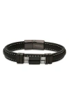 Hmy Jewelry Hematite & Black Agate Leather Bracelet