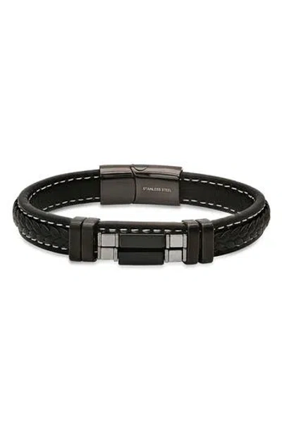 Hmy Jewelry Hematite & Black Agate Leather Bracelet