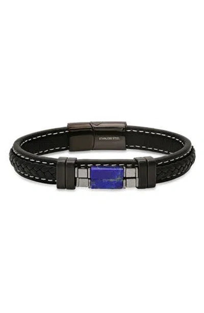 Hmy Jewelry Hematite & Black Agate Leather Bracelet