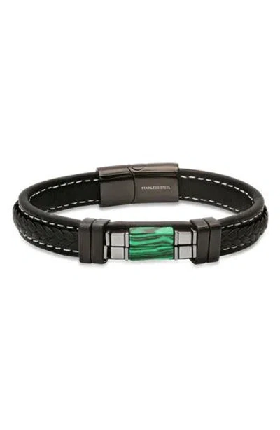 Hmy Jewelry Hematite & Black Agate Leather Bracelet In Multi
