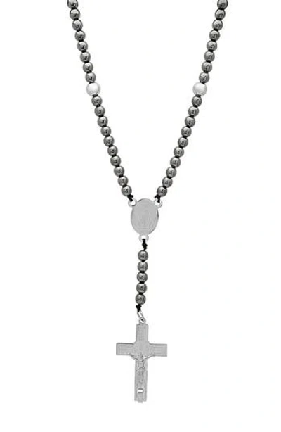 Hmy Jewelry Hematite Beaded Rosary Necklace In Silver