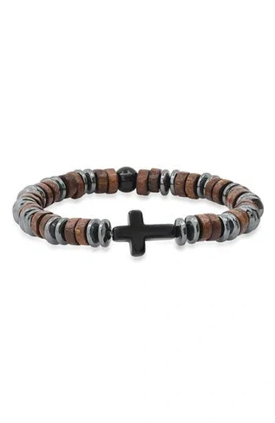 Hmy Jewelry Hematite Wood Bead Cross Bracelet