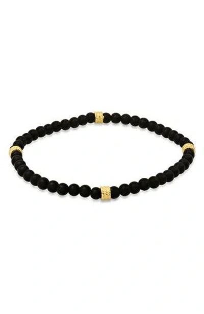 Hmy Jewelry Lava Bead Stretch Bracelet In Gold/black