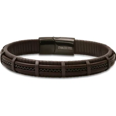 Hmy Jewelry Leather & Stainless Steel Bracelet In Brown