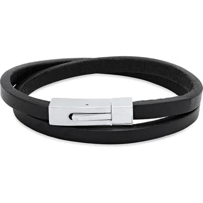 Hmy Jewelry Leather Wrap Bracelet In Black