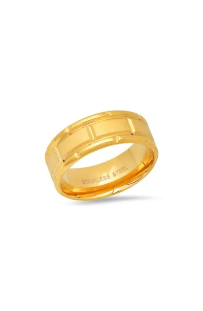 Hmy Jewelry Mens' 18k Gold Plate Stainless Steel Etched Band Ring