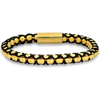 Hmy Jewelry Mens' 18k Gold Plate Stainless Steel Woven Chain Bracelet In Gold/black