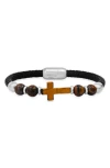 Hmy Jewelry Mens' Bead & Braided Leather Bracelet In Silver/brown/black