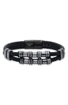 Hmy Jewelry Mens' Double-strand Bead & Braided Leather Bracelet In Gunmetal/black