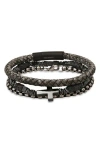 Hmy Jewelry Mens' Mixed Bracelets Set Of 3 In Brown/gunmetal/silver