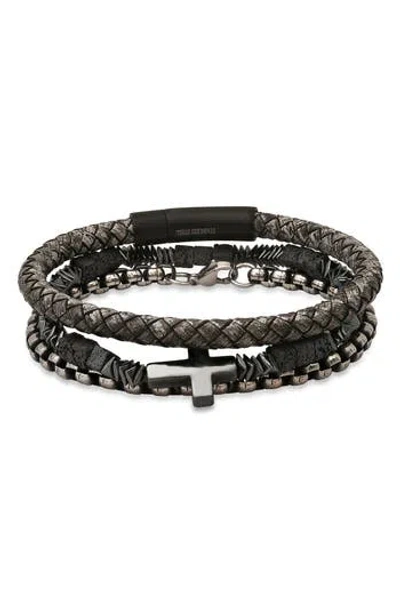 Hmy Jewelry Mens' Mixed Bracelets Set Of 3 In Brown/gunmetal/silver