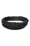 Hmy Jewelry Mens' Multi-strand Bead & Braided Leather Bracelet In Brown/silver