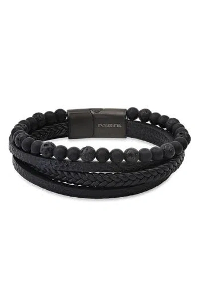 Hmy Jewelry Mens' Multi-strand Bead & Braided Leather Bracelet In Black