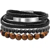Hmy Jewelry Mens' Multi-strand Bead & Braided Leather Bracelet In Black