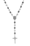 Hmy Jewelry Mixed Material Rosary Necklace In Silver/black
