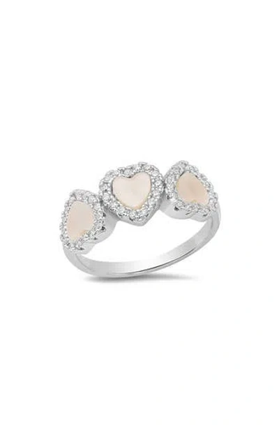 Hmy Jewelry Mother-of-pearl & Simulated Diamond Ring In Metallic