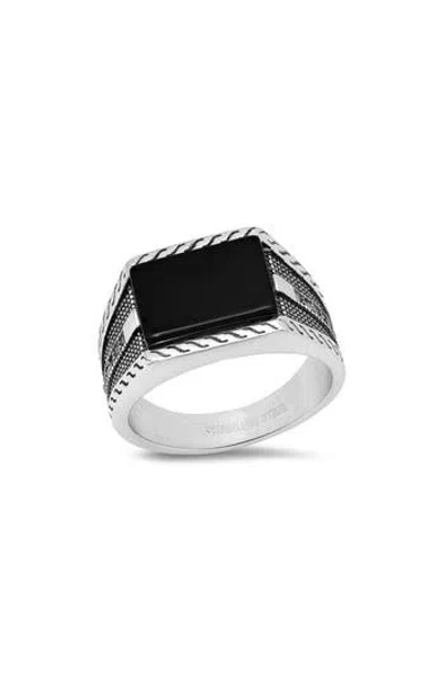 Hmy Jewelry Onyx & Simulated Diamond Signet Ring In Multi