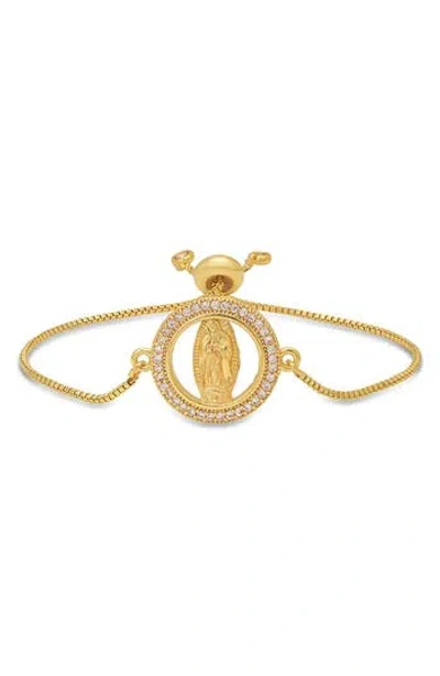 Hmy Jewelry Our Lady Pavé Cz Halo Slide Bracelet In Gold