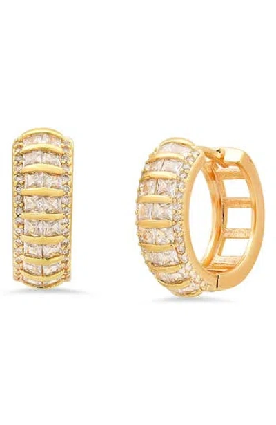 Hmy Jewelry Pavé & Baguette Cut Simulated Diamond Hoop Earrings In Gold