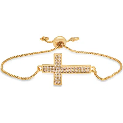 Hmy Jewelry Pavé Cz Cross Slide Bracelet In Gold