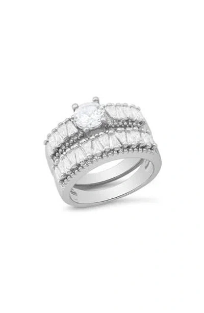 Hmy Jewelry Round & Tapered Baguette Cut Simulated Diamond Ring In Metallic