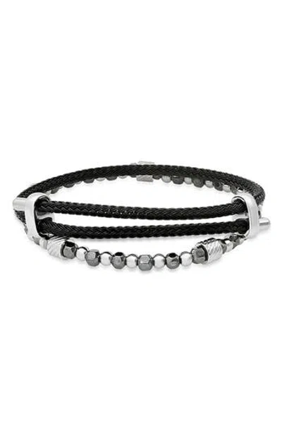 Hmy Jewelry Set Of 2 Leather & Beaded Bracelets In Black