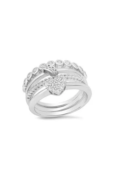 Hmy Jewelry Set Of 3 18k White Gold Plated Simulated Diamond Rings In Metallic