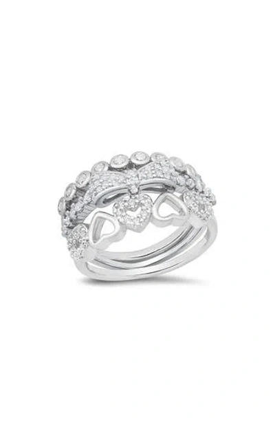 Hmy Jewelry Set Of 3 18k White Gold Plated Simulated Diamond Rings In Metallic