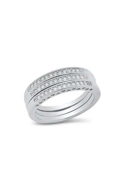 Hmy Jewelry Set Of 3 18k White Gold Plated Simulated Diamond Rings In Metallic