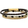 Hmy Jewelry Set Of 3 Assorted Bead, Chain & Leather Bracelets In Black
