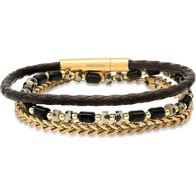 Hmy Jewelry Set Of 3 Assorted Bead, Chain & Leather Bracelets In Multi