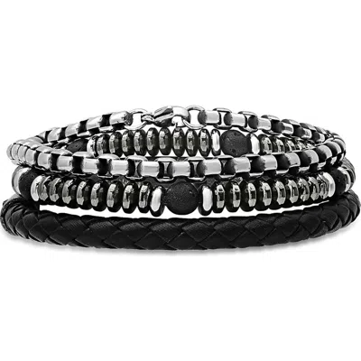 Hmy Jewelry Set Of 3 Assorted Bracelets In Black