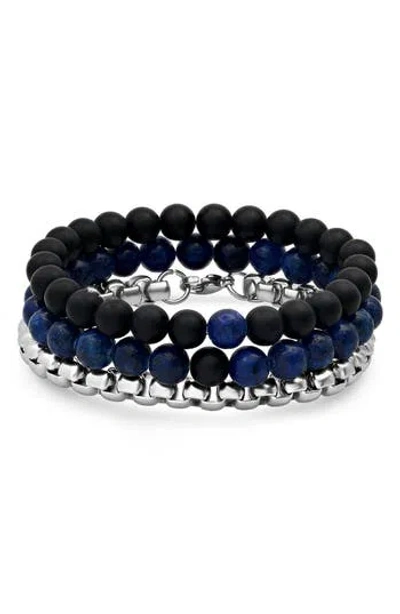 Hmy Jewelry Set Of 3 Bracelets In Silver/black/blue