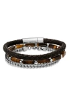 Hmy Jewelry Set Of 3 Tiger's-eye, Chain & Leather Bracelets In Black