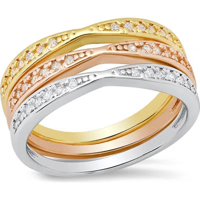 HMY JEWELRY HMY JEWELRY SET OF 3 TRI-TONE SIMULATED DIAMOND BAND RINGS