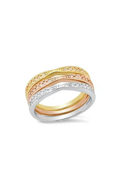 Hmy Jewelry Set Of 3 Tri-tone Simulated Diamond Band Rings In Multi