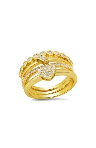 Hmy Jewelry Set Of 4 18k Gold Plated Simulated Diamond Rings