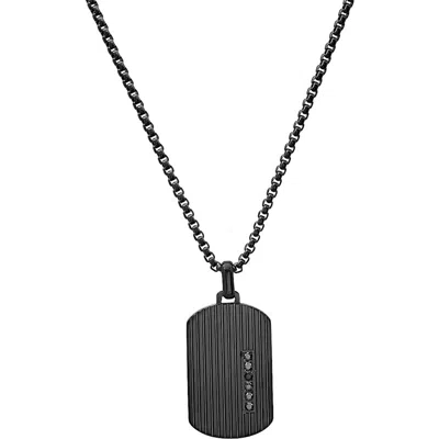 Hmy Jewelry Simulated Black Diamond Dog Tag Pendant Necklace