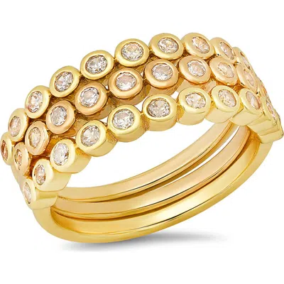 Hmy Jewelry Simulated Diamond Bezel Stacking Ring In Gold
