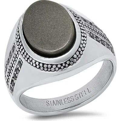 Hmy Jewelry Simulated Diamond Signet Ring In Multi