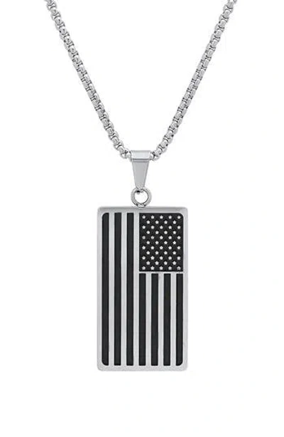 Hmy Jewelry Stainless Steel American Flag Pendant Necklace In Metallic/black