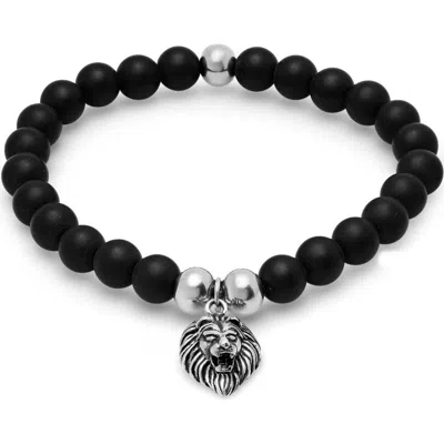 Hmy Jewelry Stainless Steel & Tiger Eye Beaded Tiger Charm Bracelet In Black