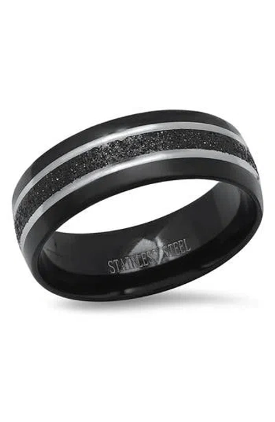 Hmy Jewelry Stainless Steel Black Glitter Stripe Band Ring